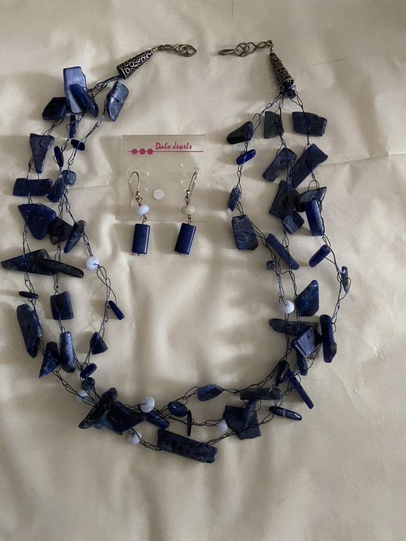 Blue Gemstone Necklace and Earrings