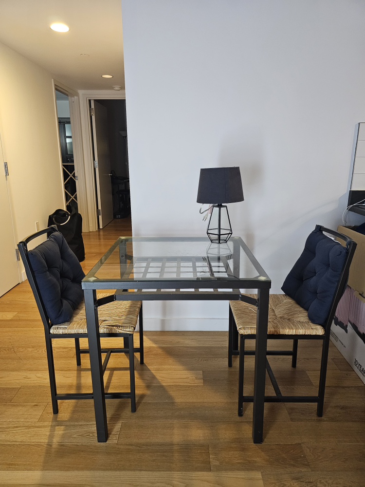 Glass Top Table and Two Chairs (lamp included)