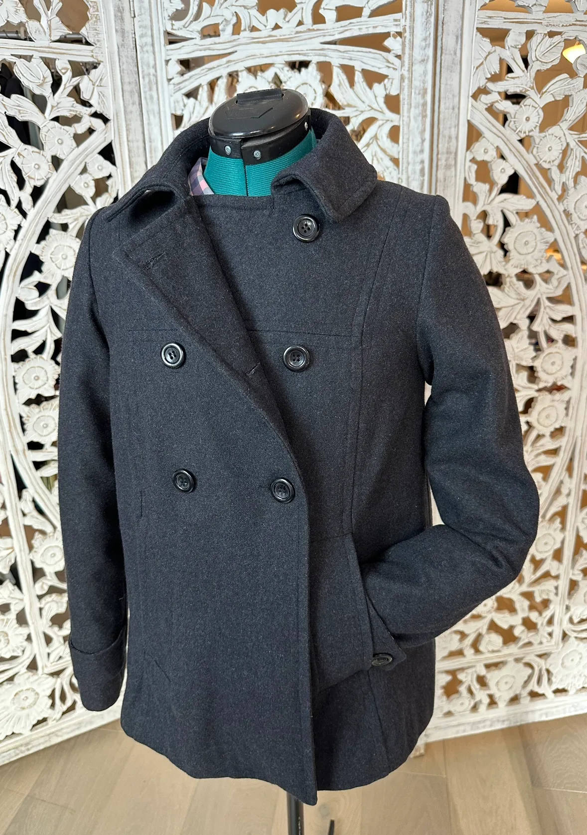 🧡 Peacoat Crop military Jacket XS S Double Breasted Flare Lady's image indicator(5)