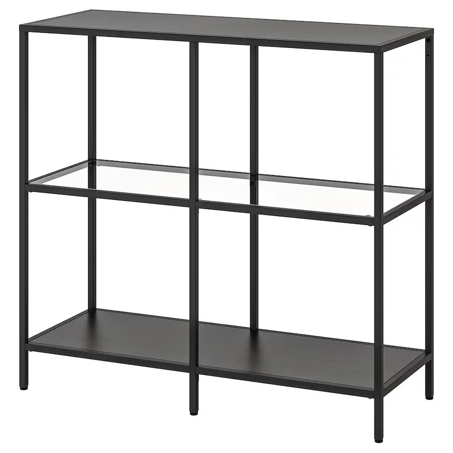 VITTSJÖ Black-Brown/Glass Shelf Unit thumbnail