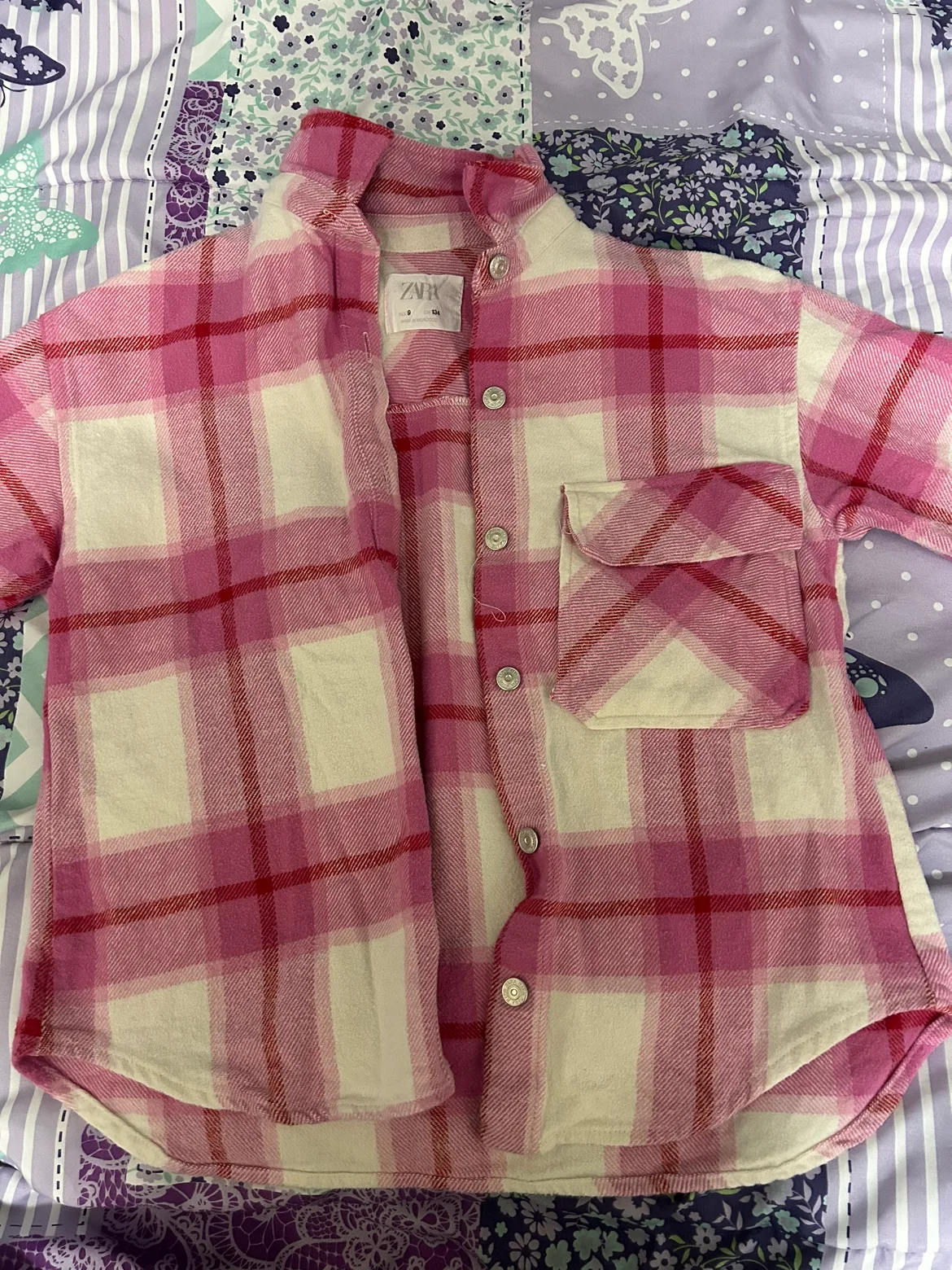 Pink and White Plaid Flannel Shirt with free hoodie jacket thumbnail
