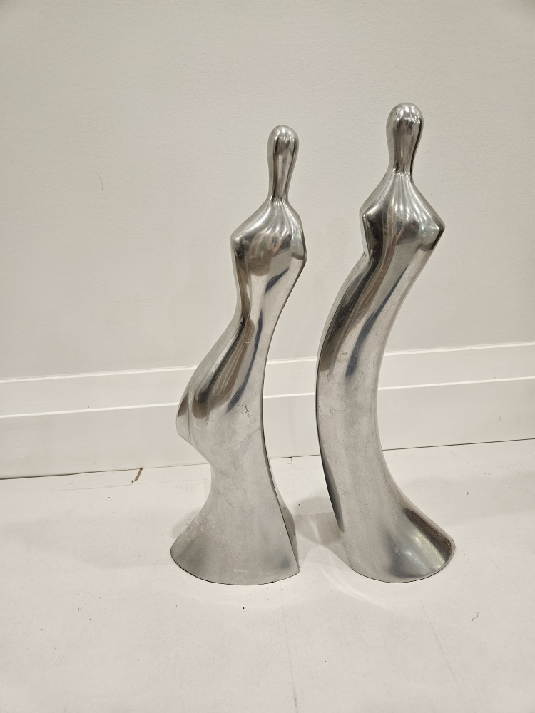 Pair of Silver Abstract Statues - photo 2