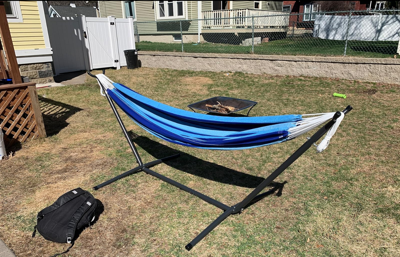 Vivere Double Cotton Blue Hammock with Stand