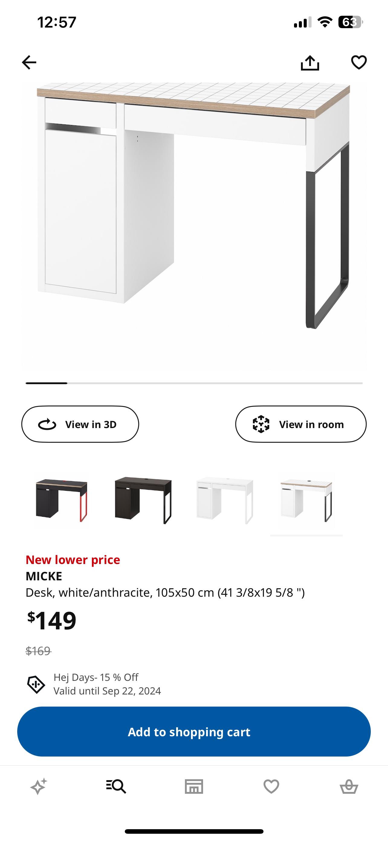IKEA MICKE Desk, White/Anthracite - photo 3