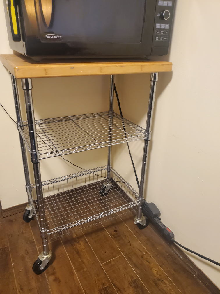 Rolling Kitchen Cart with Wood Countertop