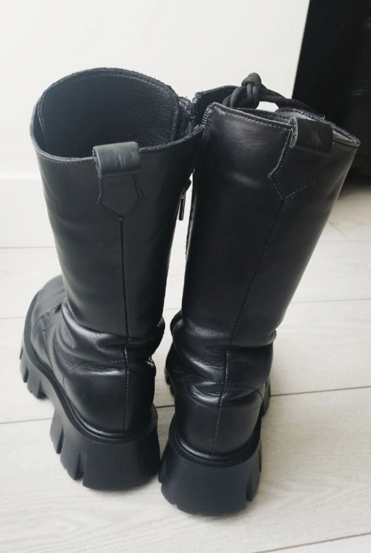 Lace Up Leather Boots, Military Style, Calf Length - photo 2