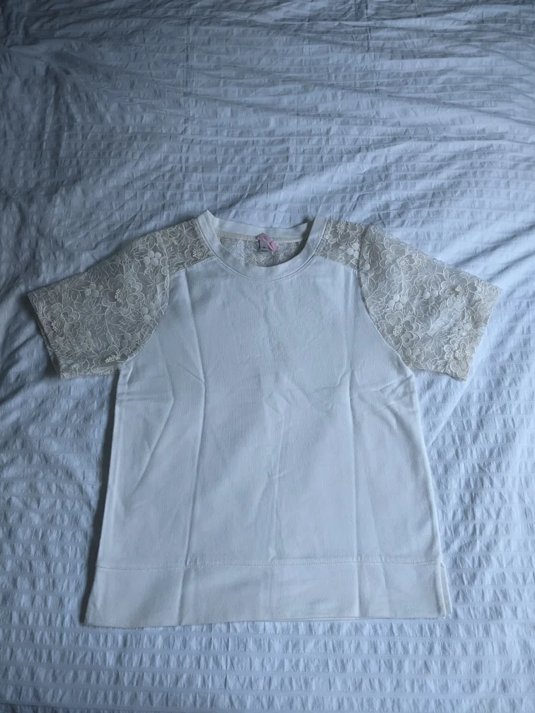 J.CREW white Cotton sweater shirt top with lace thumbnail