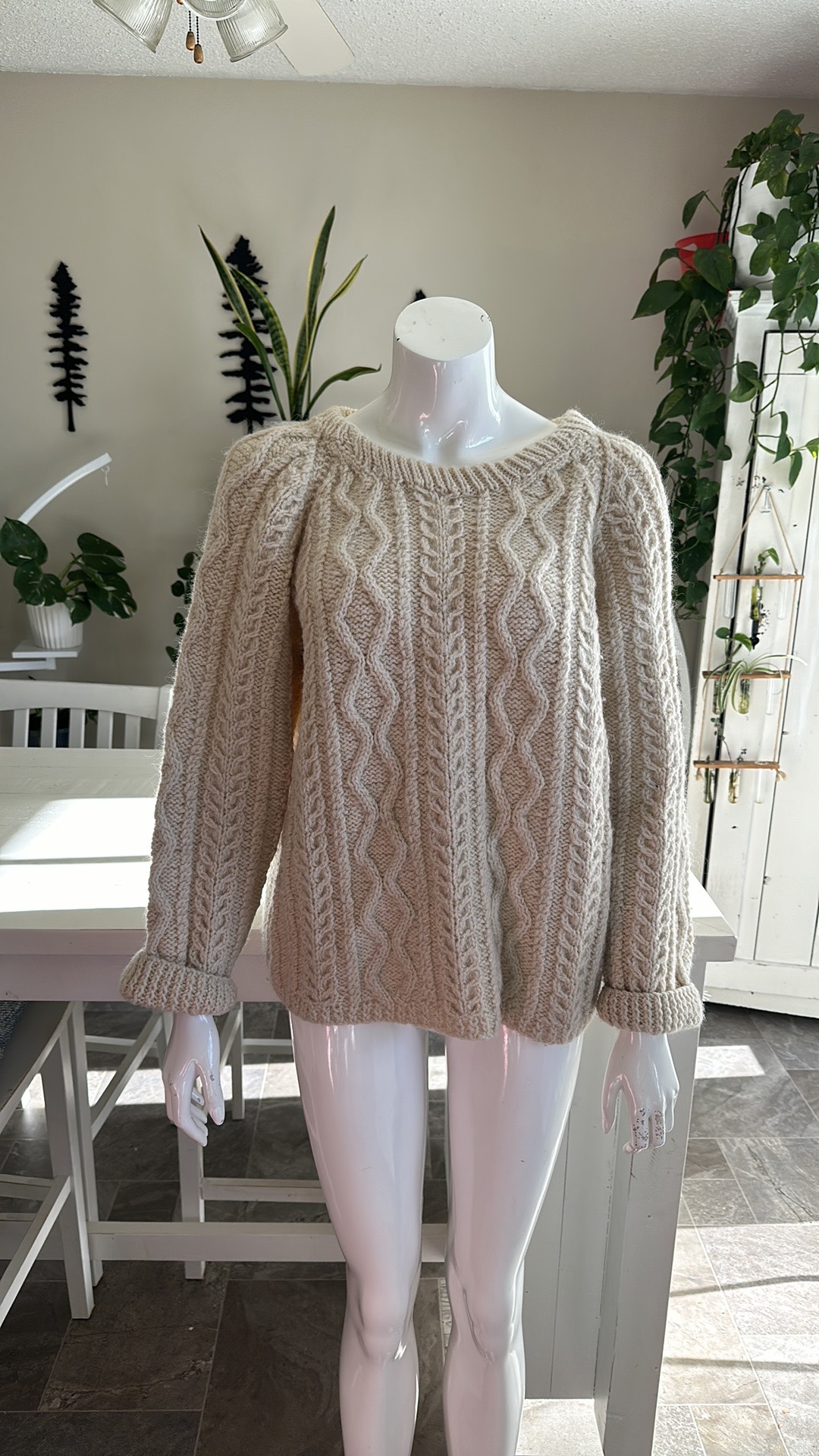 Vintage homemade wool Cream Cable Knit Sweater