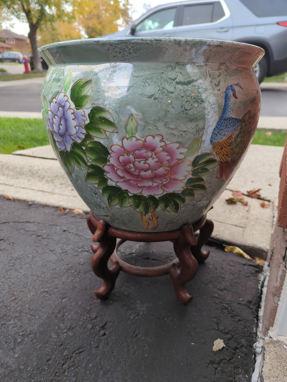 Vintage Chinese Ceramic Planter with Stand - photo 3