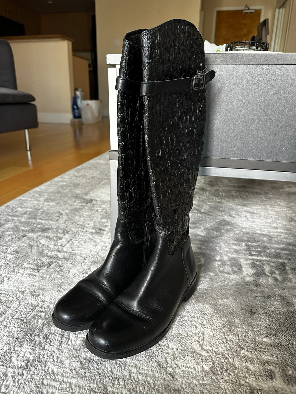 Clarks Black Leather Knee-High Boots thumbnail