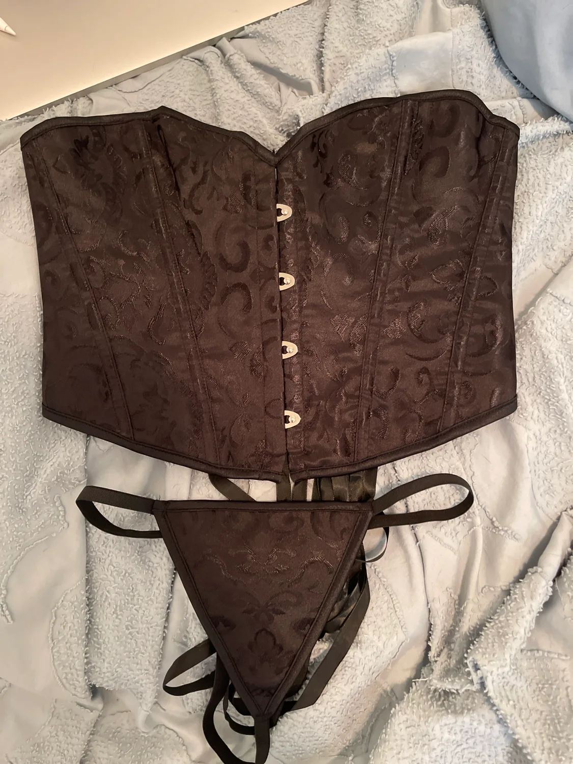 NEW Black Corset and G-String Set image indicator(2)