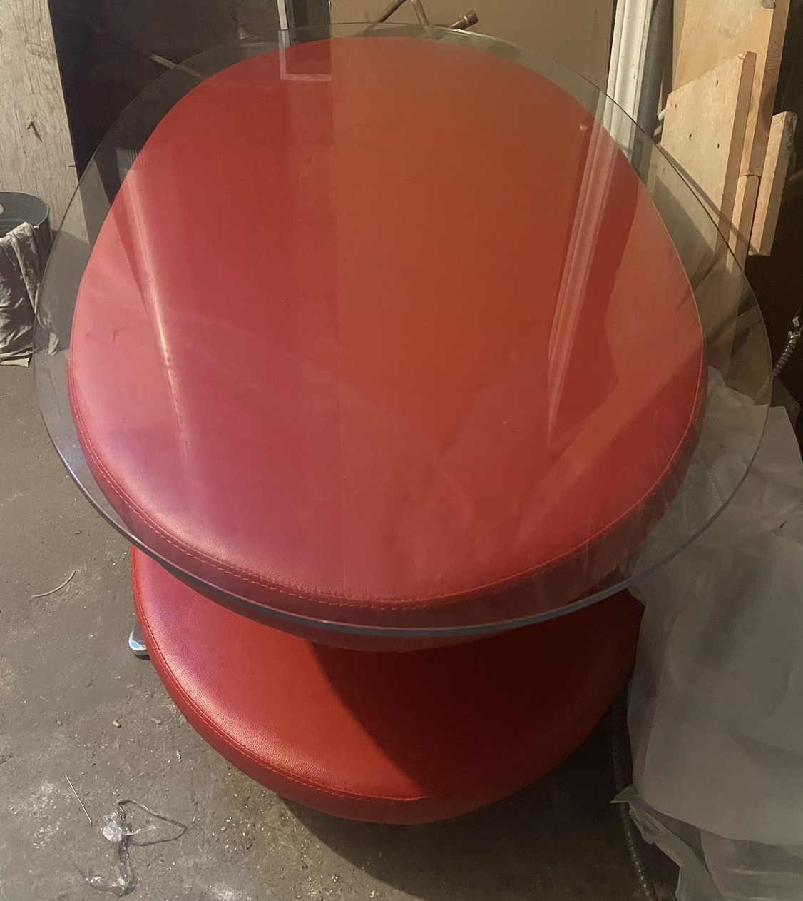 Red Leather Glass Top Coffee Table - photo 4