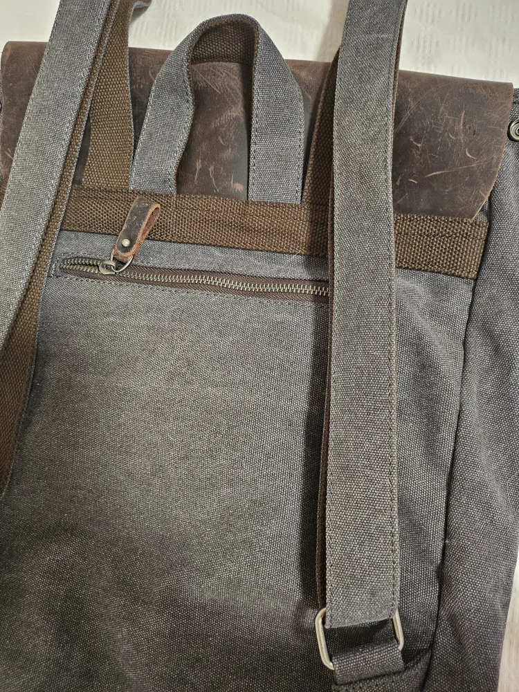 Grey Canvas Backpack with Leather Detail image indicator(4)
