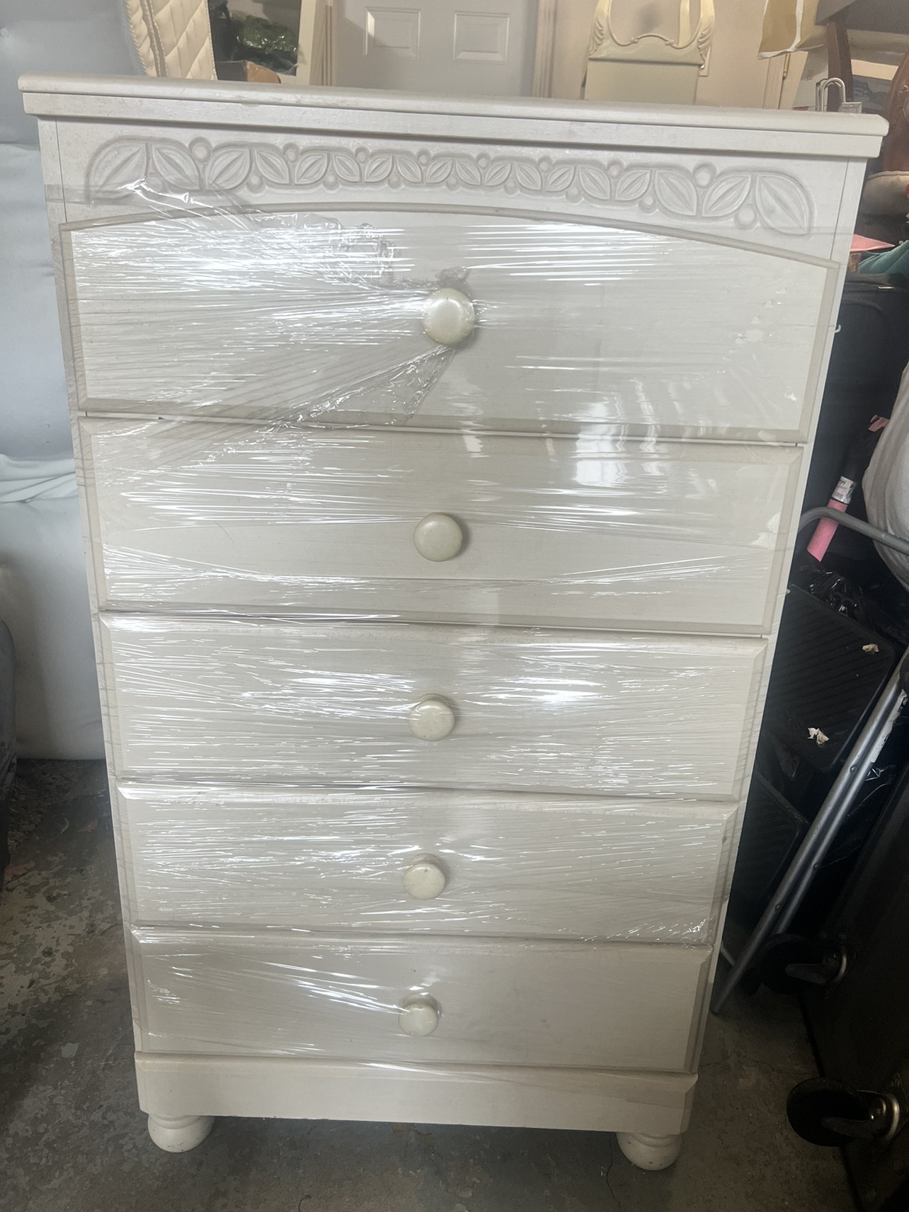 White Five Drawer Dresser