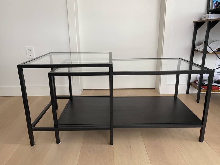 Glass and Metal Coffee Table Set
