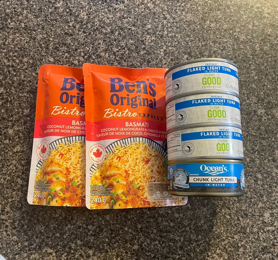 Canned tuna and instant rice. thumbnail