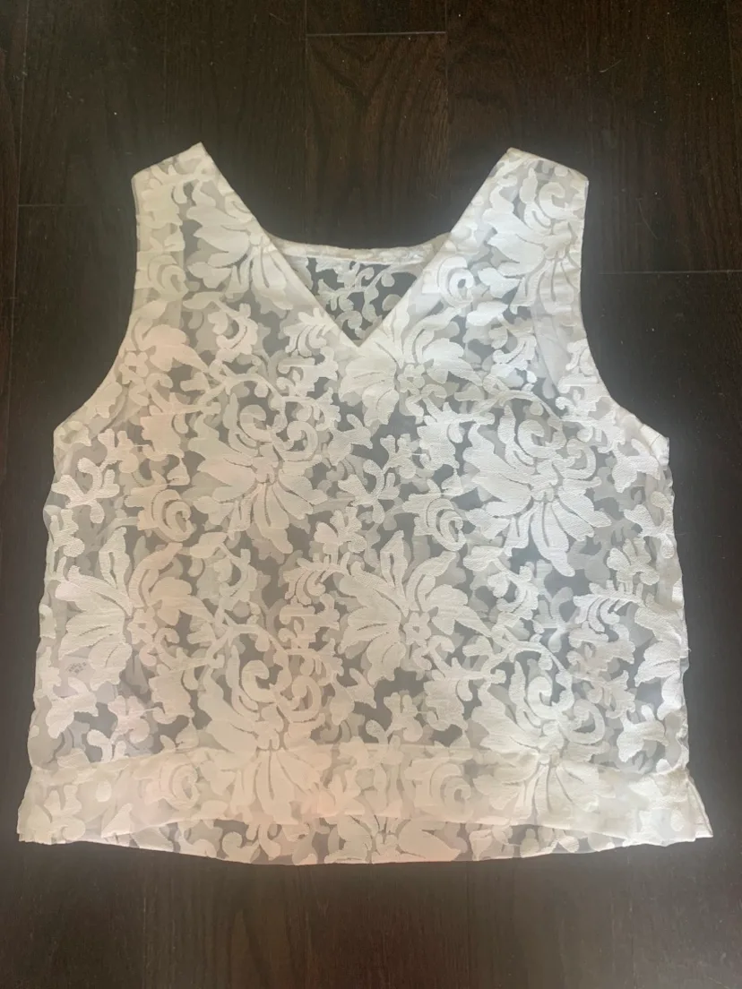 Banana Republic sheer white Floral Lace embroidered top size s image indicator(2)