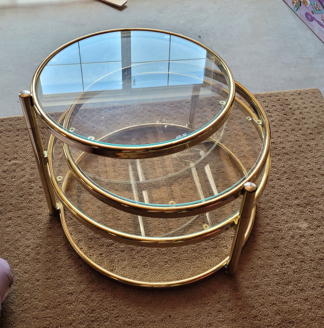 Vintage Italian Circular Swivel 3 Tiered Coffee table in gold