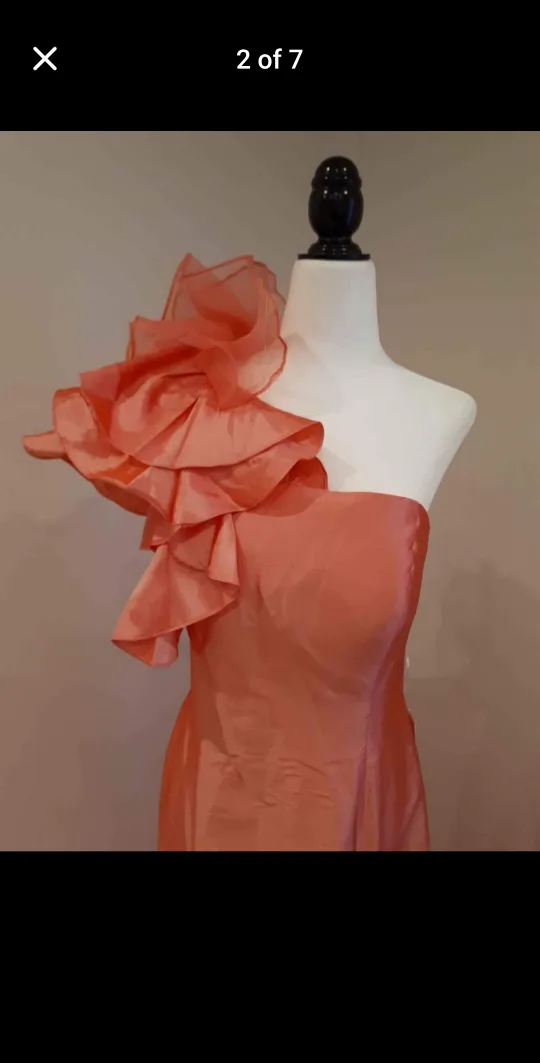Coral One Shoulder Ruffle Dress image indicator(2)