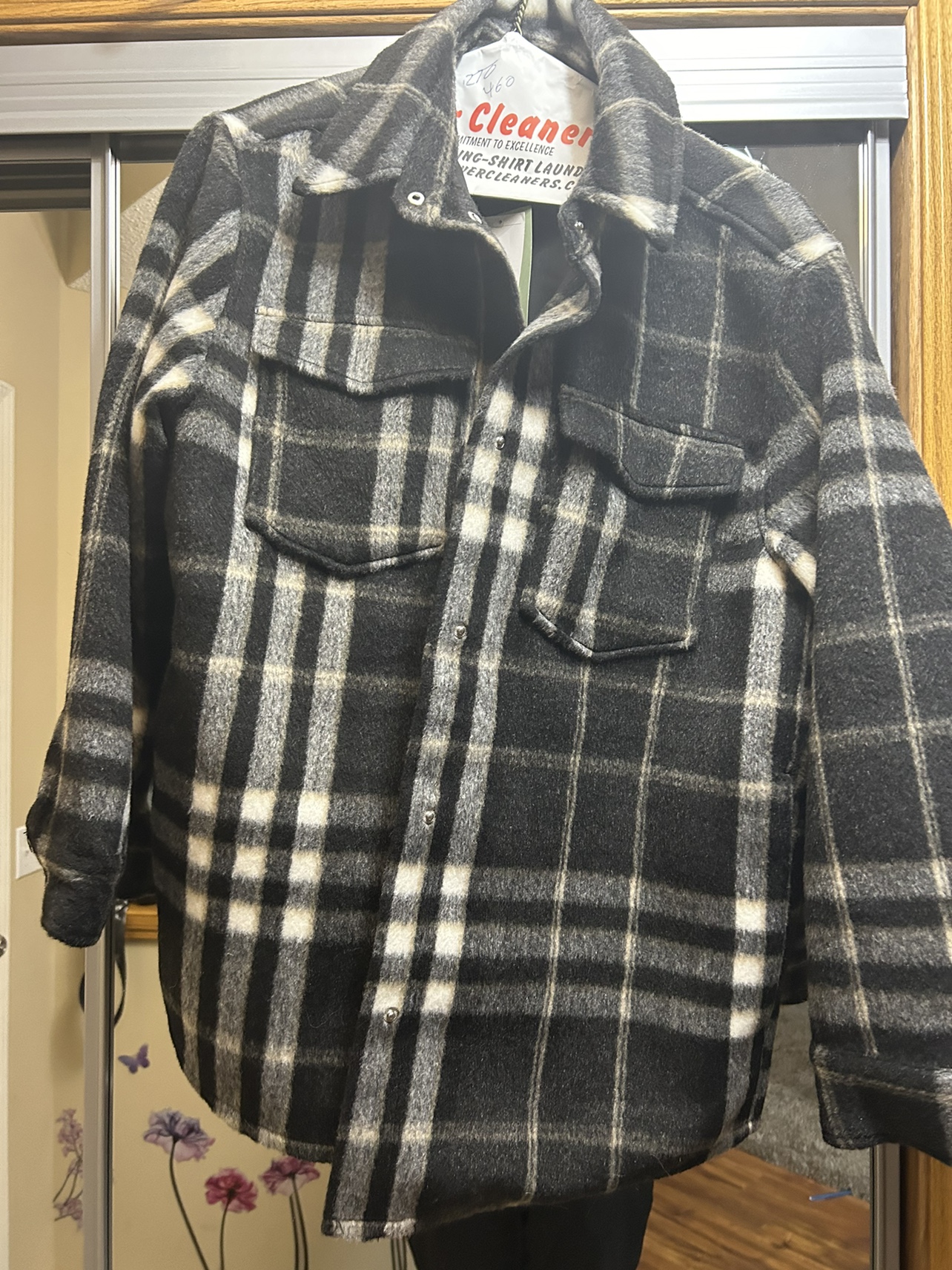 H&M Black and White Plaid Flannel Shacket