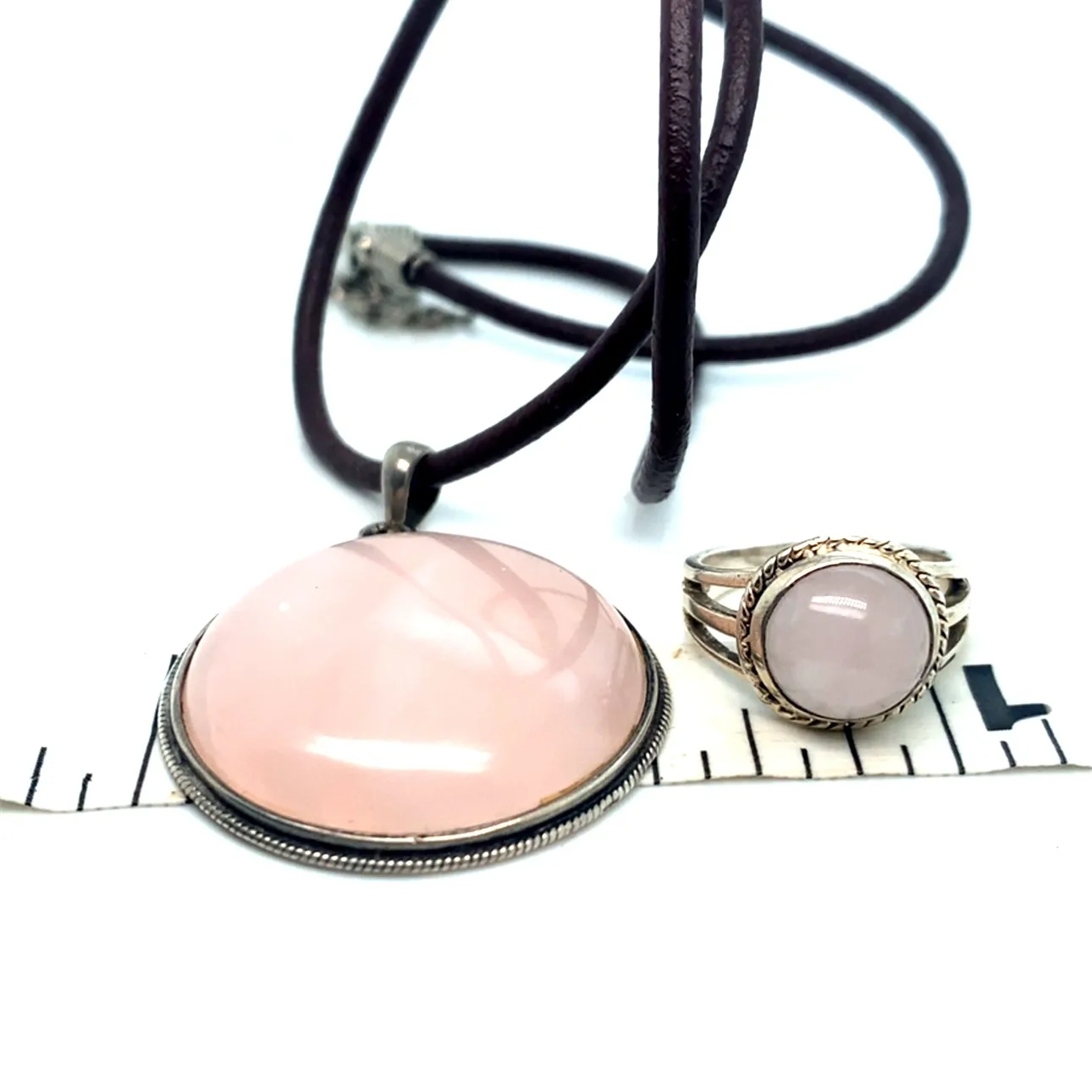 Rose Quartz Pendant Necklace and Ring Set 925 image indicator(6)