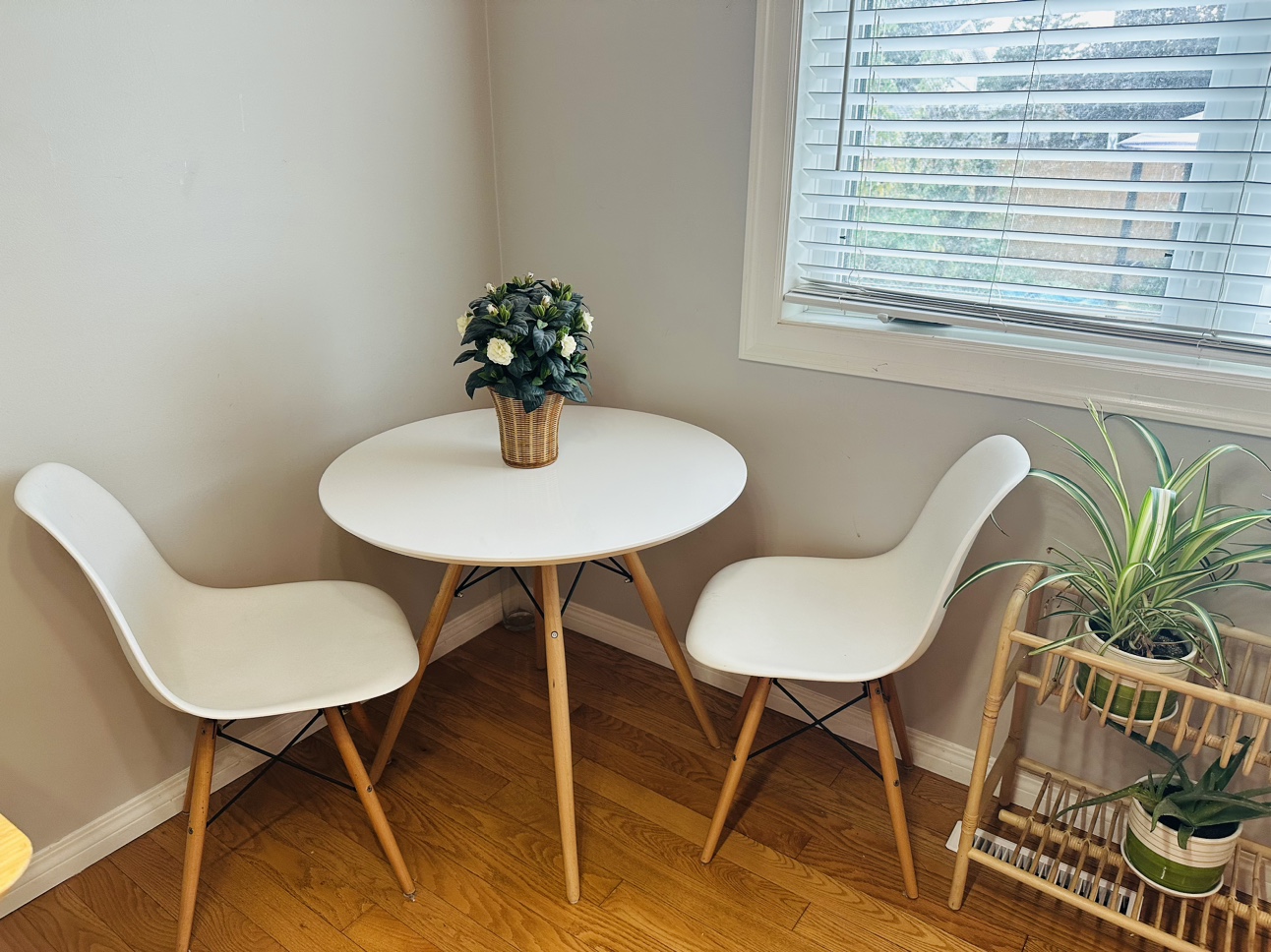 White Dining Table and Two Chairs