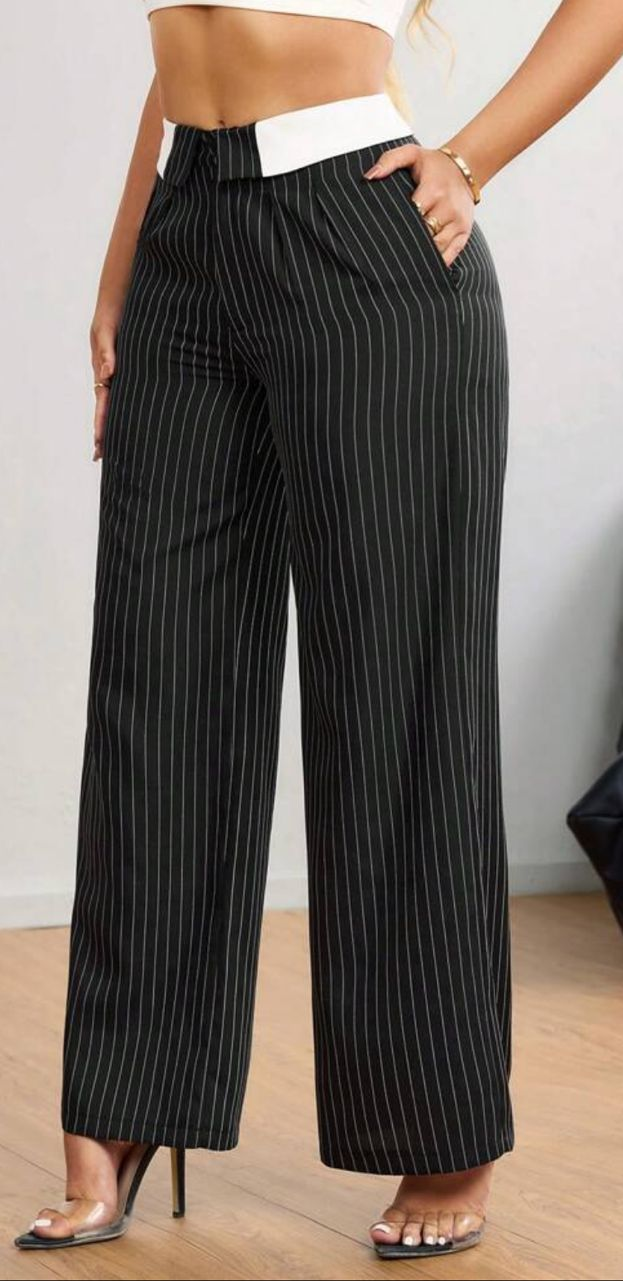 Black and White Striped Wide Leg Pants - photo 2