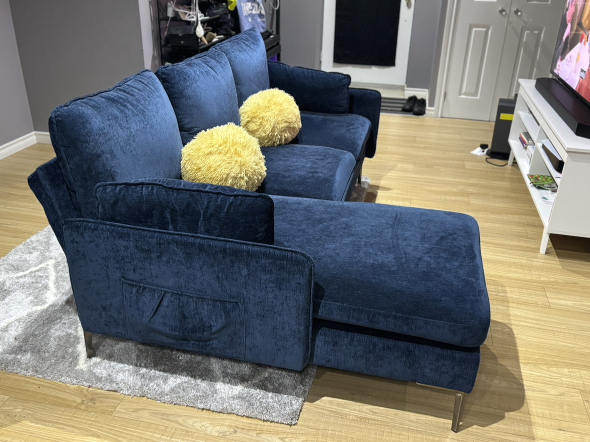 Stylish Blue 2-Seat Sofa with Chaise - photo 3