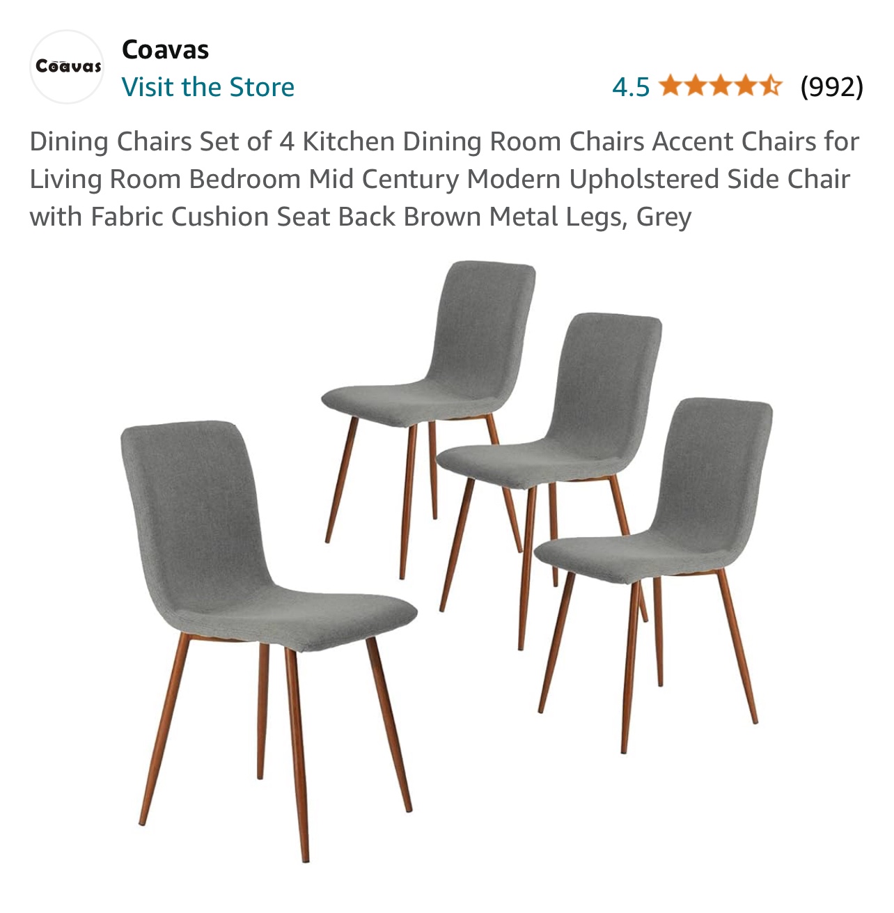 Set of 4 Grey Dining Chairs