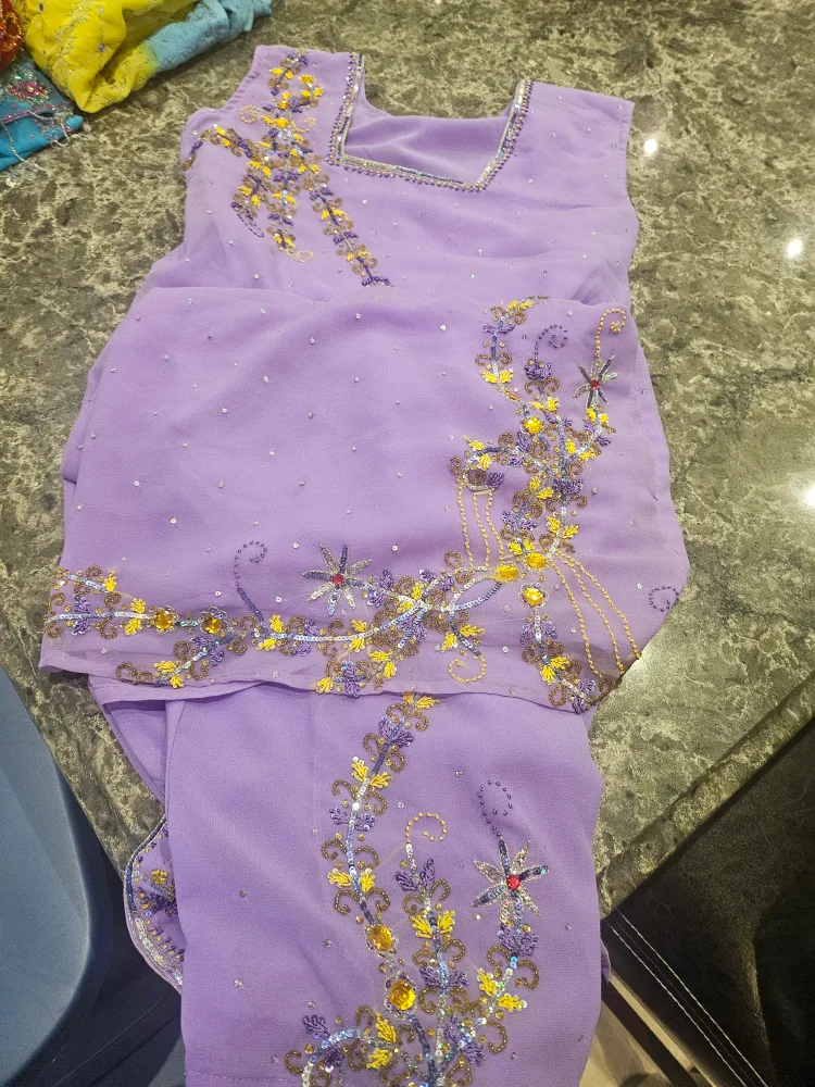 Purple Embroidered Indian Kurta and Dupatta Set thumbnail