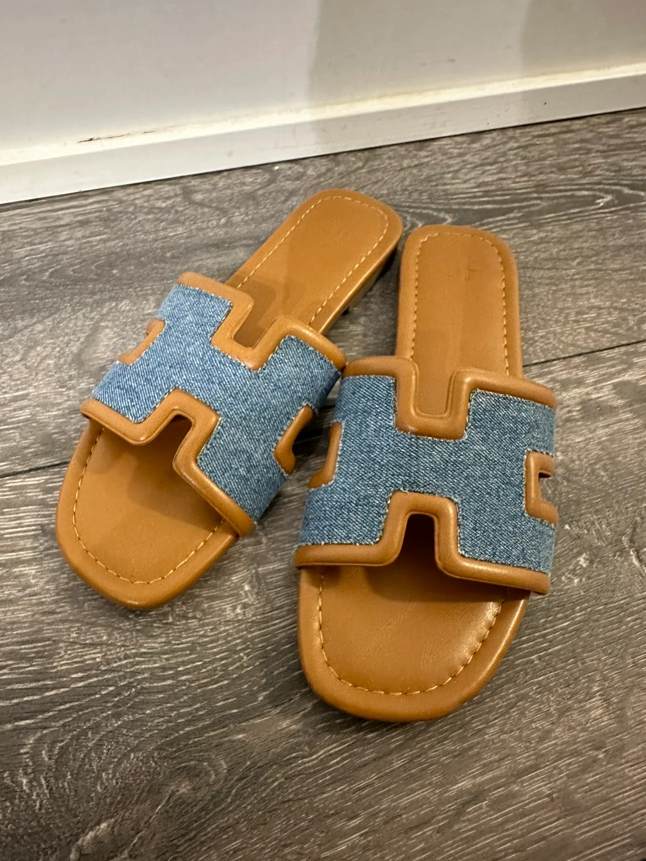 Flat Sandals - Denim x Brown thumbnail