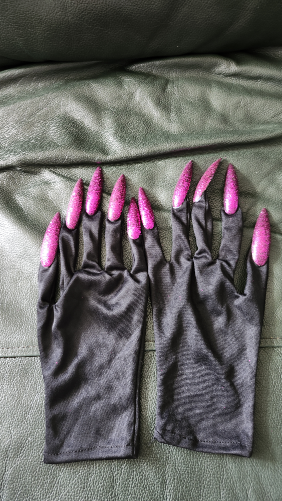 Costume / Halloween / Black Gloves with Pink Glitter Claws
