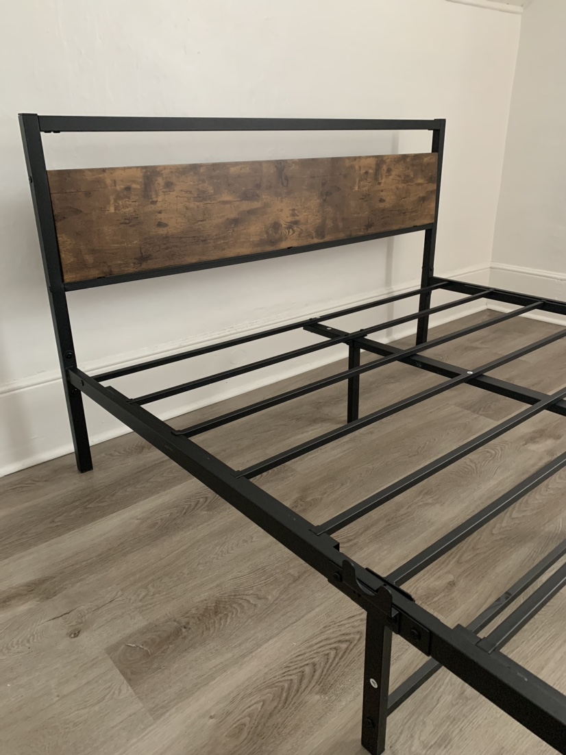 Queen Metal Bed Frame with Wood Headboard - photo 2