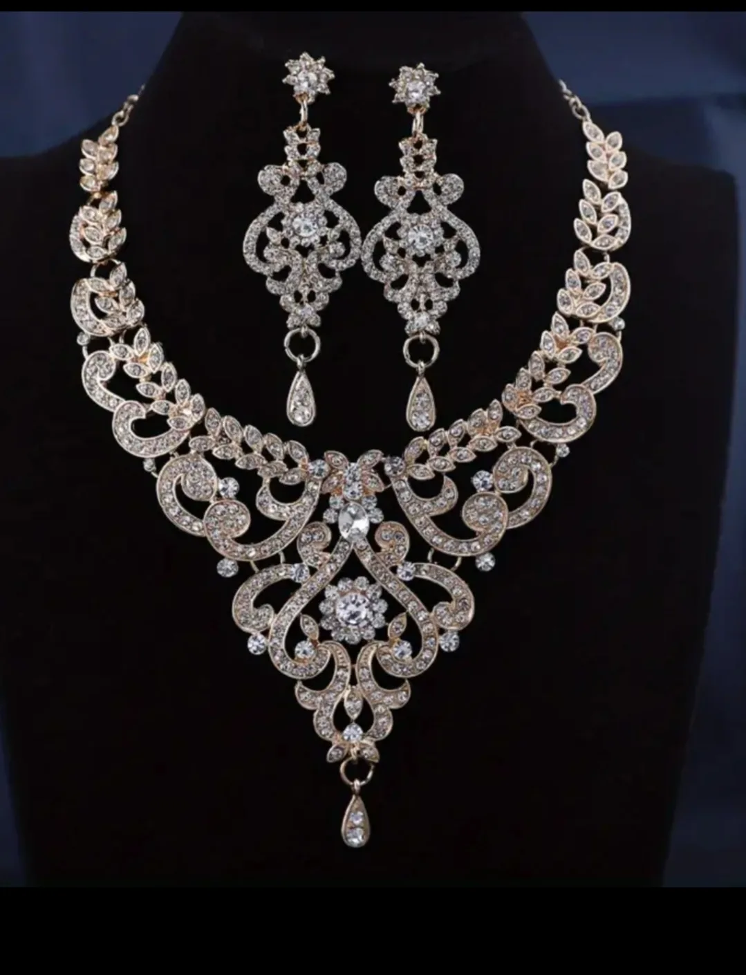 Gold Tone Crystal Necklace and Earrings Set