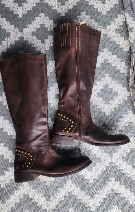 Brown Leather Knee High Boots with Studs - Size 9 - photo 4
