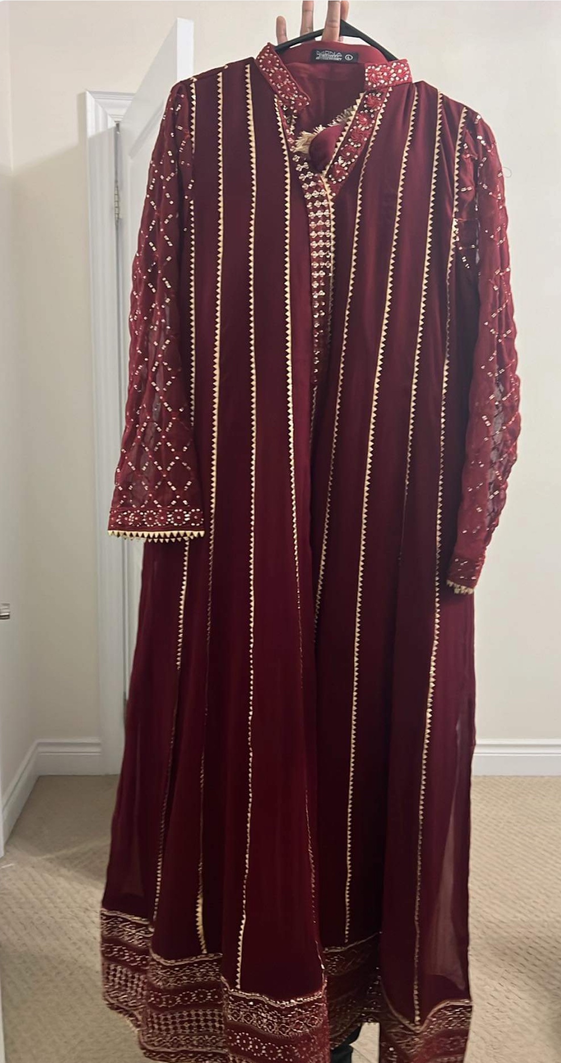 Red Embroidered Chiffon Dress
