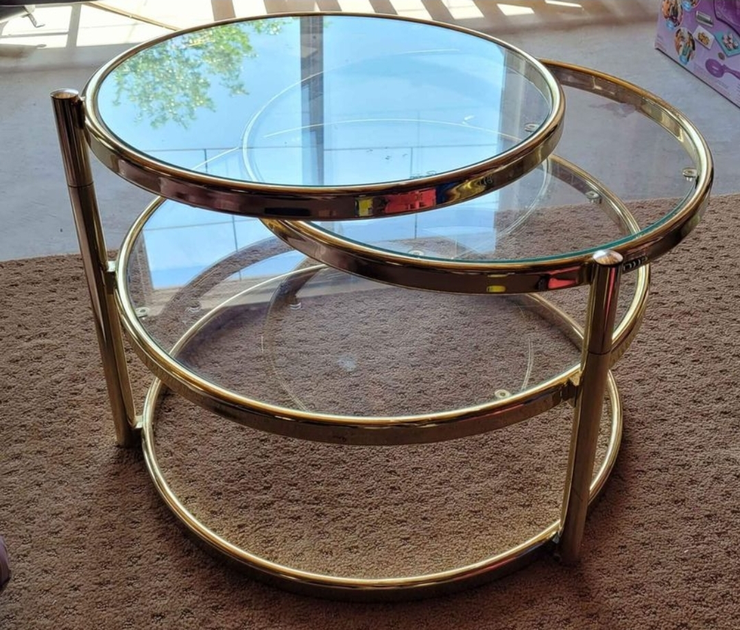 Vintage Italian Circular Swivel 3 Tiered Coffee table in gold - photo 2