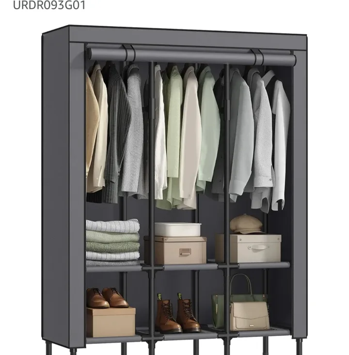 Grey Fabric Closet Organizer with Shelves and Hanging Space thumbnail