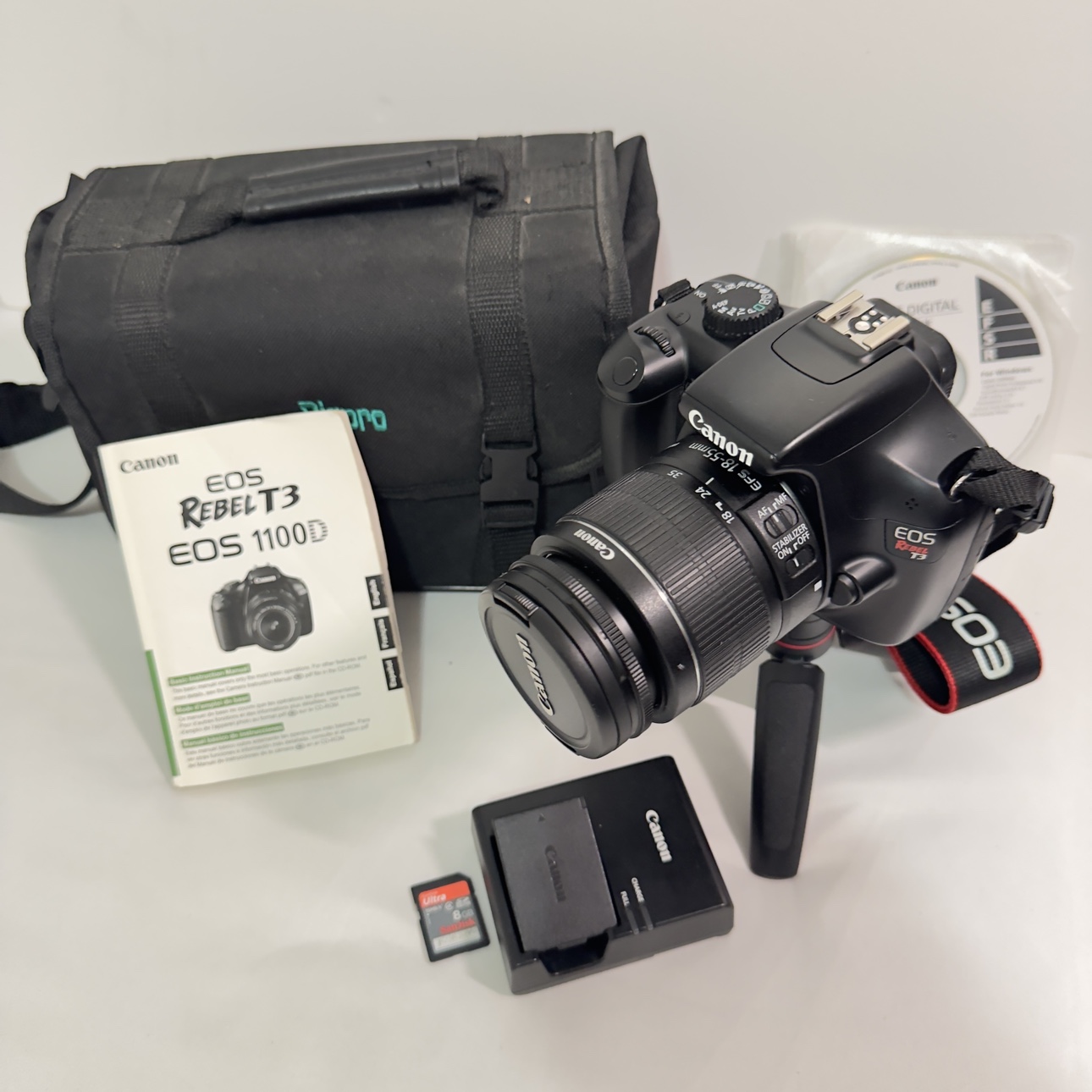 Canon EOS Rebel T3 with 18-55mm lens and bundle