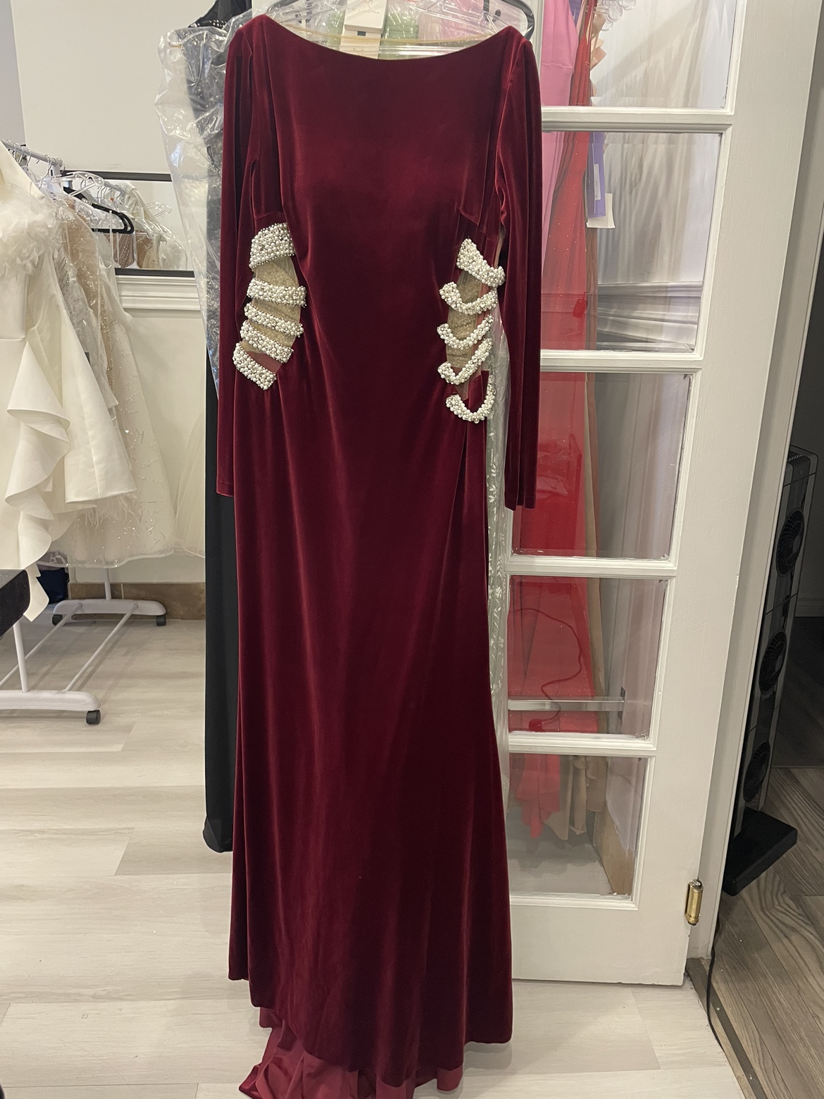 Red Velvet Long Sleeve Formal Dress