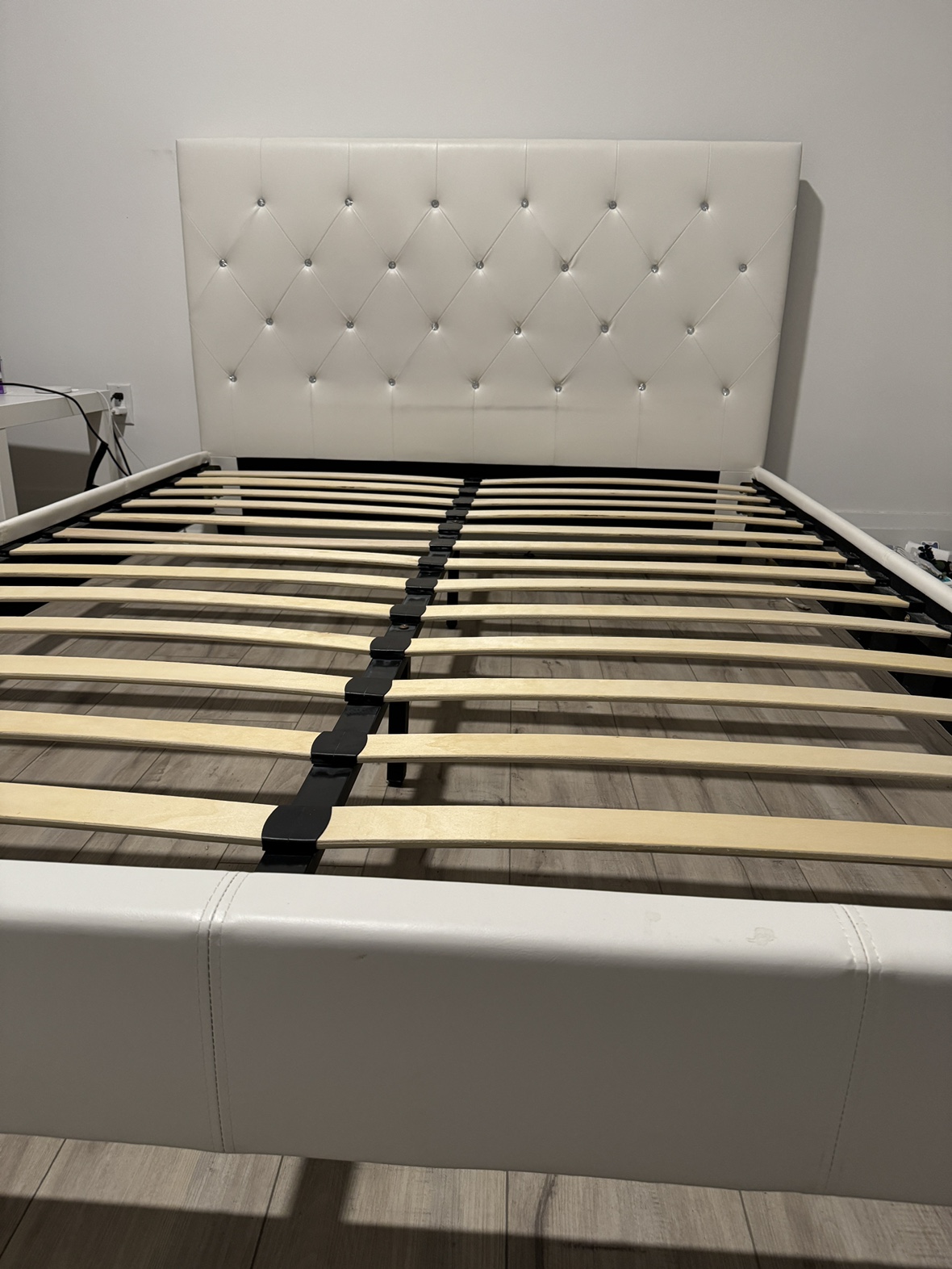 Queen sized White Upholstered Bed Frame