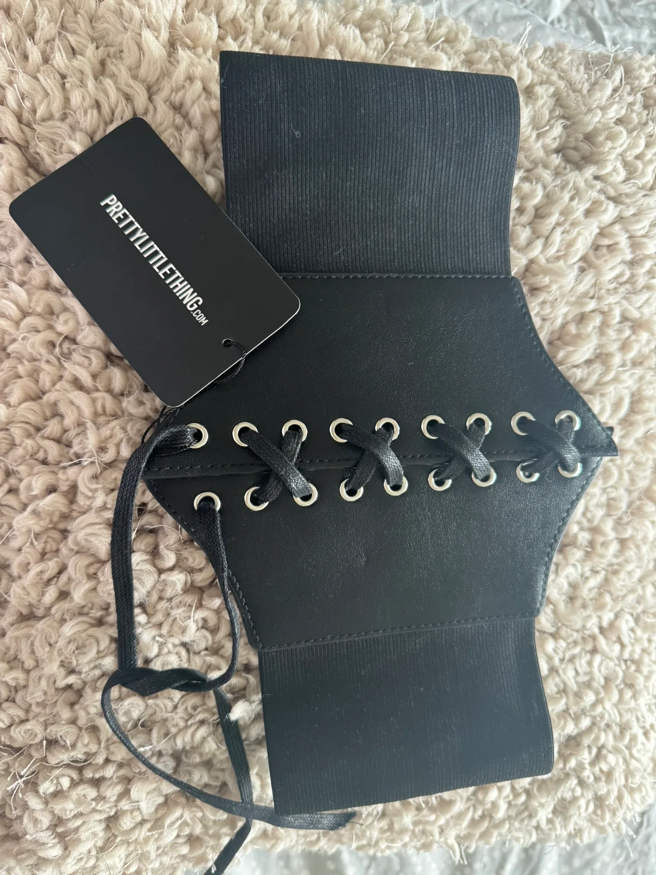 PrettyLittleThing Black Lace Up Corset Belt - One Size thumbnail