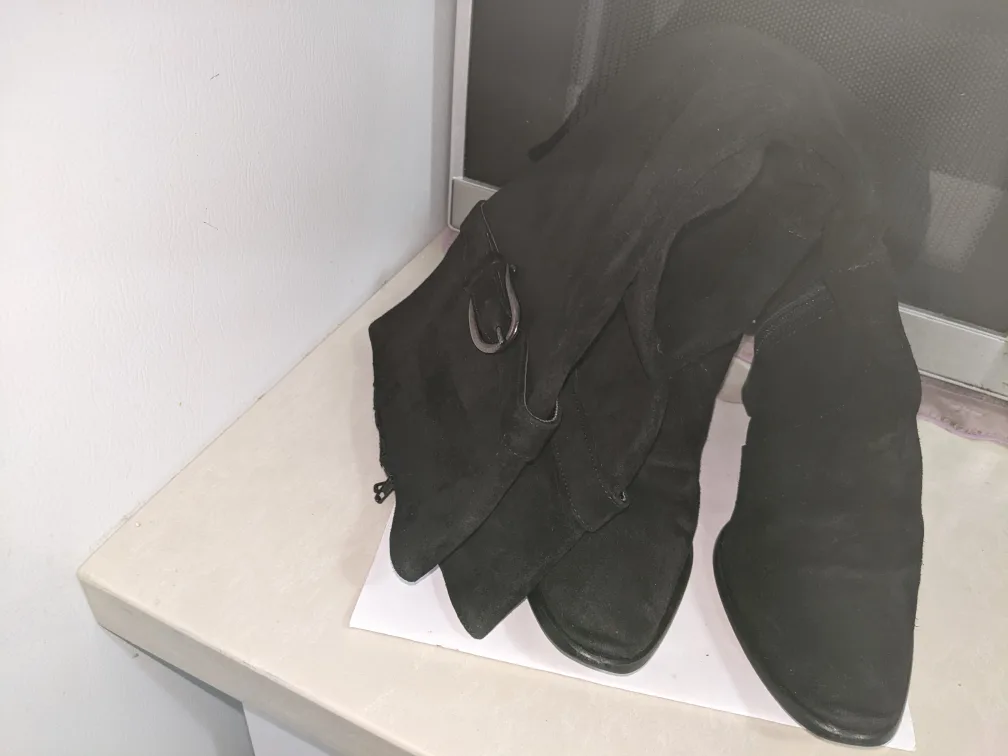 Real Leather Black Suede Wedge Boots Italian style image indicator(2)