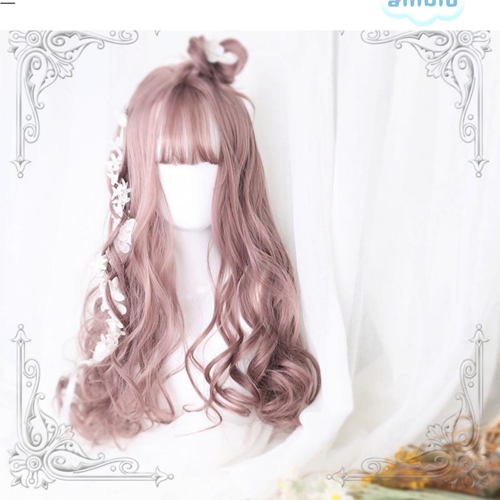 Ash Pink Synthetic Wig with Bangs