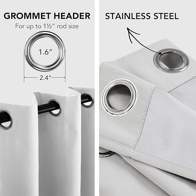 Light Grey Thermal Insulated Blackout Curtains with Grommets - photo 2