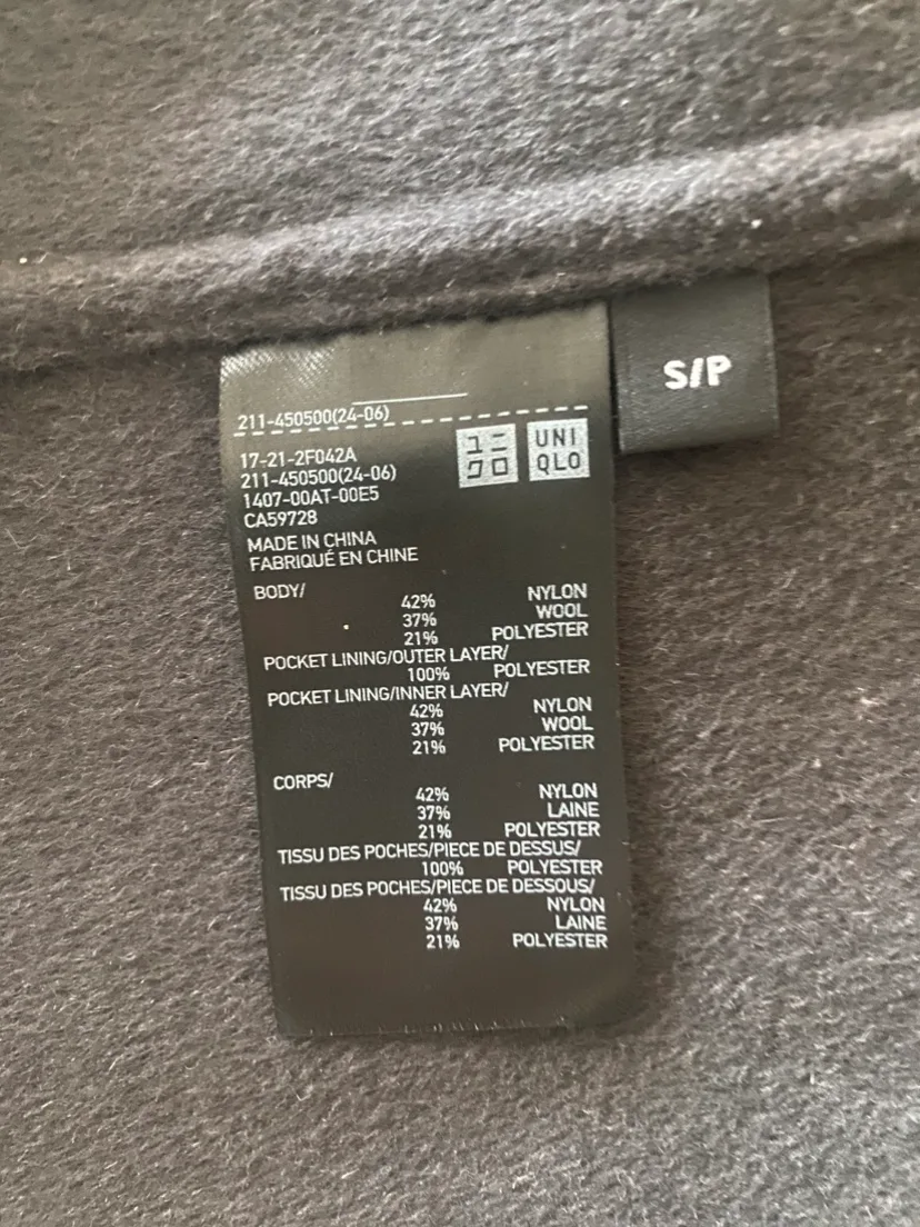 Uniqlo Charcoal Grey Wool Blend Long Coat image indicator(4)