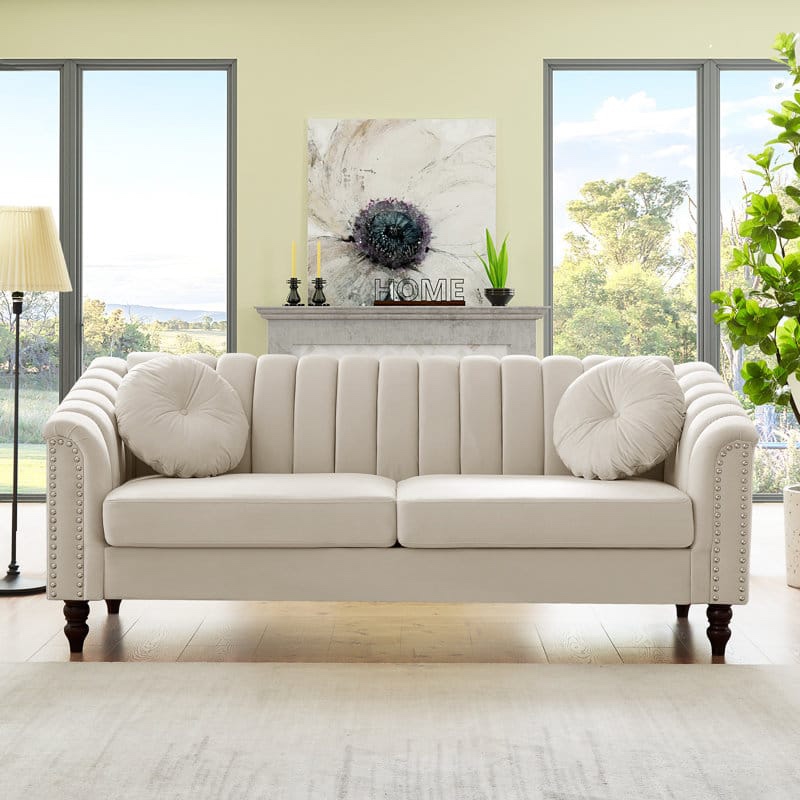Beige Velvet Sofa