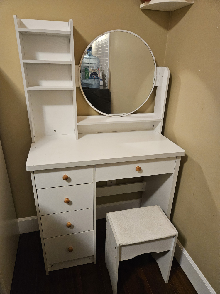 White Vanity Set with Mirror and Stool