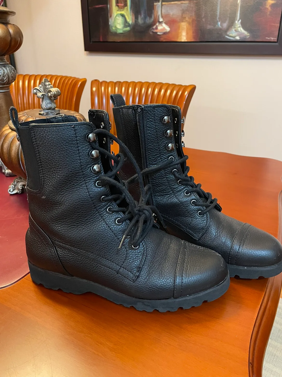 Black Leather Lace-Up Boots image indicator(2)