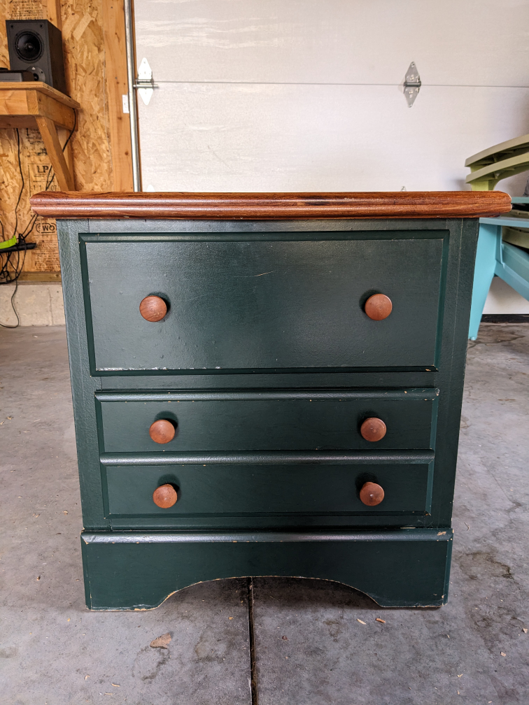 Dark Green Wood Nightstand with 2 Large Drawers